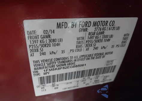 2014 Ford Explorer Limited z USA, uszkodzony, nr VIN 1FM5K8F82EGB85061